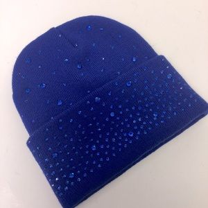 TASHA BLUE CRYSTAL EMBELLISHED KNIT BEANIE OS NWOT
